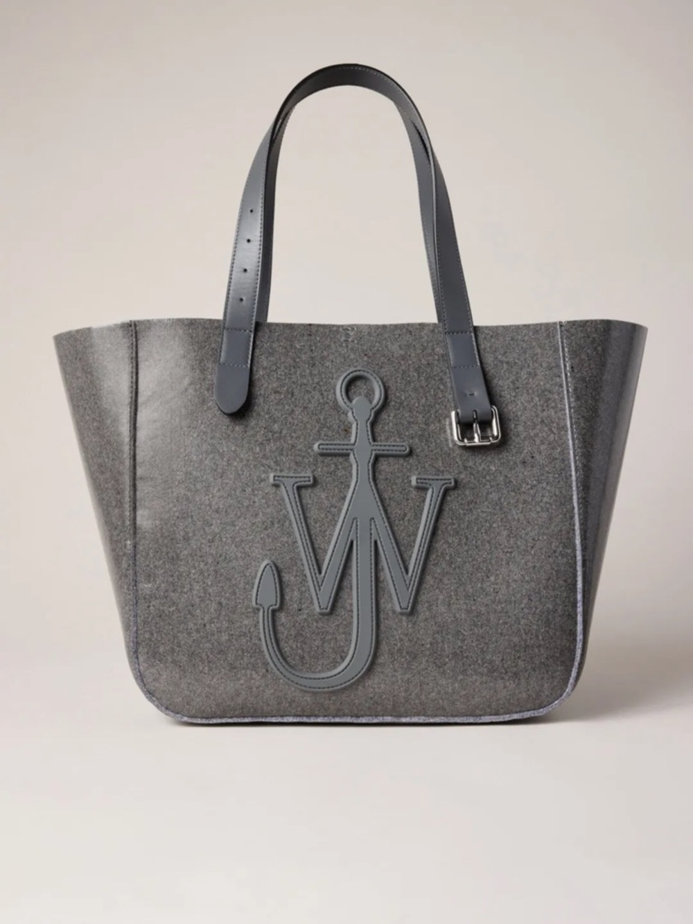 JW Anderson Belt Tote Gray Felt Leather Logo Bag Large Shopper Work Travel